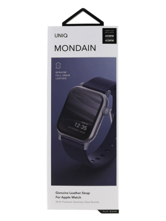 Ремешок кожаный Uniq Mondain Strap Leather для Apple Watch 42/44/45/49 мм, цвет Синий (44MM-MONBLU)