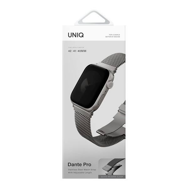 Ремешок Uniq Dante PRO Strap Mesh Steel Titanium Silver для Apple Watch 42/41/40 mm