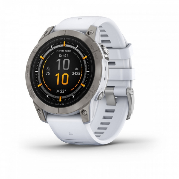 Смарт часы Garmin Epix Pro (Gen 2) Sapphire Edition 47 мм, титановый, белый DLC, белый ремешок