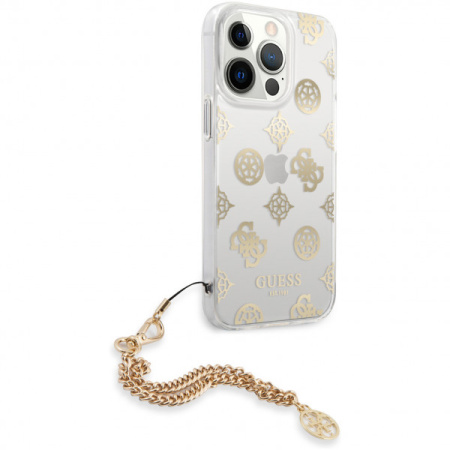Чехол CG Mobile Guess PC/TPU Peony Hard + Gold hand chain для iPhone 13 Pro, цвет Прозрачный/Золотая цепь (GUHCP13LKSPEGO)