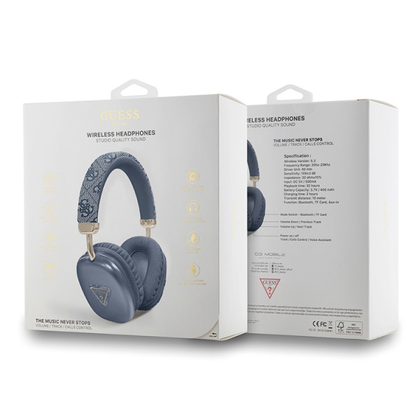 Беспроводные наушники Guess Headphones PU 4G Triangle Metal Logo Blue