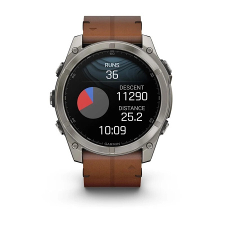Смарт часы Garmin Fenix 8, 51 мм, AMOLED, Sapphire bare Titanium, black with chestnut leather band plus graphite silicone band