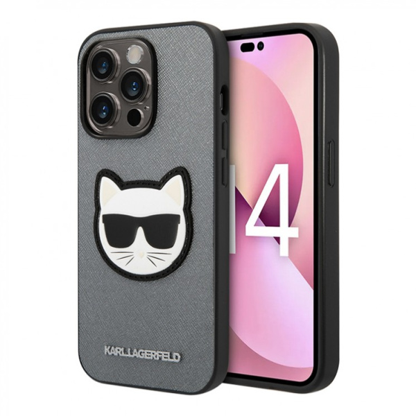 Чехол CG Mobile Karl Lagerfeld PU Saffiano Choupette head Patch Hard для iPhone 14 Pro, цвет серебристый (KLHCP14LSAPCHG)