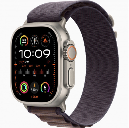 Apple Watch Ultra 2 49 мм, титан светлого цвета, ремешок Alpine цвета indigo