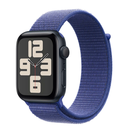 Apple Watch SE (2024), 44 мм корпус из алюминия цвета «Midnight», ремешок Sport Loop цвета «Ultramarine»