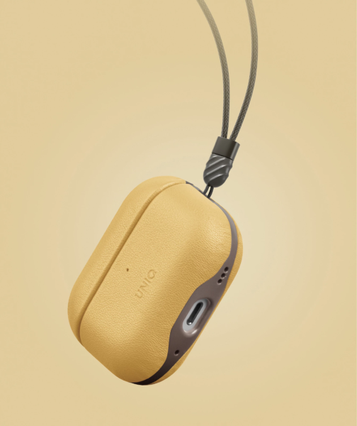Чехол Uniq Lyden DS Leatherette with handstrap Canary для Airpods Pro 2, Yellow/Flint Grey
