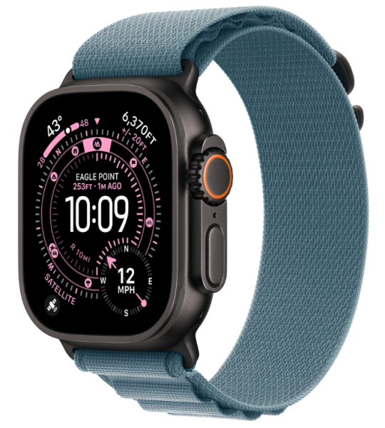 Apple Watch Ultra 3 (2025), 49 мм корпус из титана цвета «Black», ремешок Alpine Loop, цвета «Light Blue»