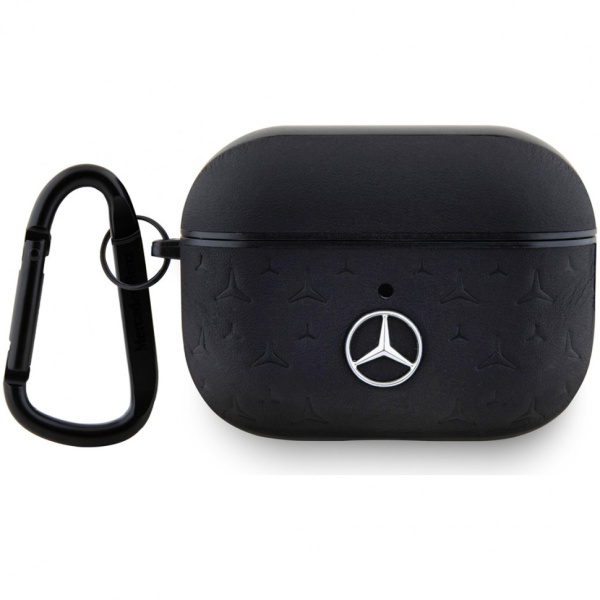 Чехол с карабином Mercedes Genuine leather Stars Metal logo для AirPods Pro 2, цвет Черный (MEAP28REMPK)