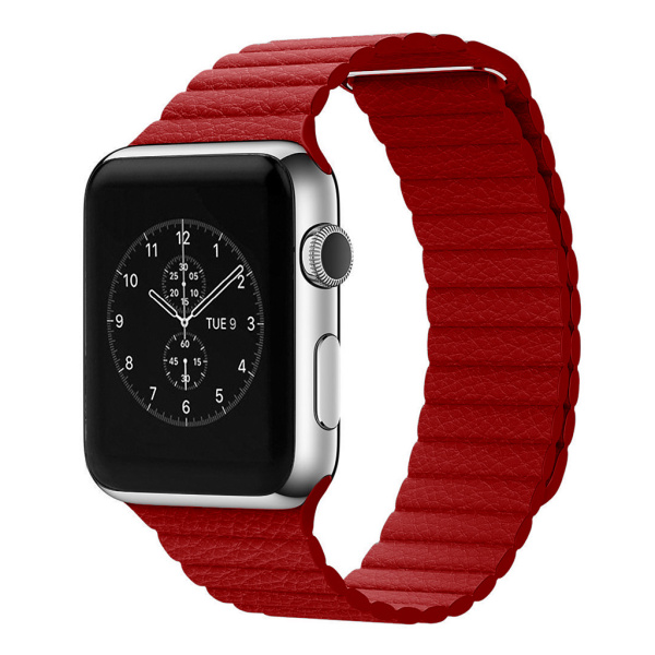 Кожаный блочный ремешок для Apple Watch 42mm (Красный)