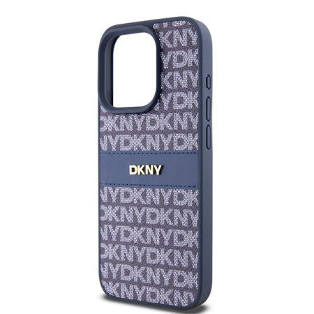 Чехол DKNY PU Repeat texture Tonal stripe Metal logo Hard Blue для iPhone 15 Pro, синий