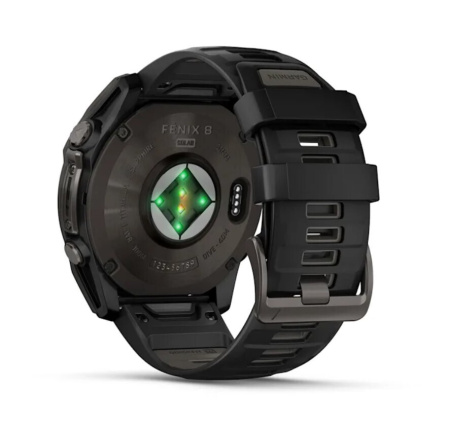 Смарт часы Garmin Fenix 8, 51 мм, Solar, Sapphire Carbon Gray DLC Titanium with Black/Pebble Gray Silicone