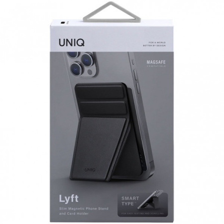 Магнитный картхолдер UNIQ с функцией стенда Uniq Lyft Magnetic, цвет Черный (MGSNAPONCH-LYFTBLK)