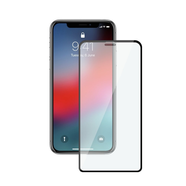 Защитное стекло для iPhone X / Xs / 11 Pro с силиконовой рамкой (черное)