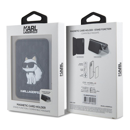 Магнитный бумажник-подставка Karl Lagerfeld Wallet MagSafe Cardslot Stand Saffiano Monogram NFT Choupette Black