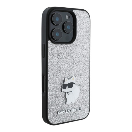 Чехол Karl Lagerfeld Fixed glitters NFT Choupette Silver для iPhone 16 Pro Max, серебристый