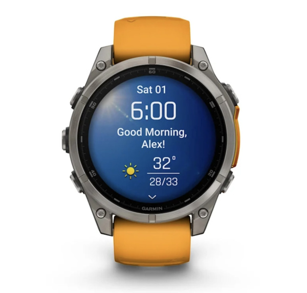 Смарт часы Garmin Fenix 8, 51 мм, AMOLED, Sapphire Titanium with spark orange/graphite silicone band