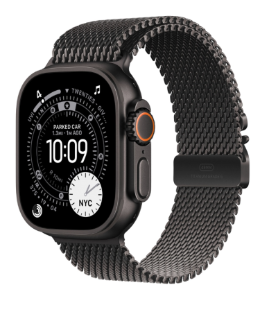 Apple Watch Ultra 3 (2025), 49 мм корпус из титана цвета «Black», ремешок Titanium Milanese Loop цвета «Black»