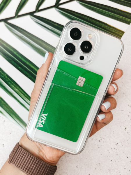 Чехол силиконовый для iPhone 14 Pro Max Two Card Holder, цвет прозрачный