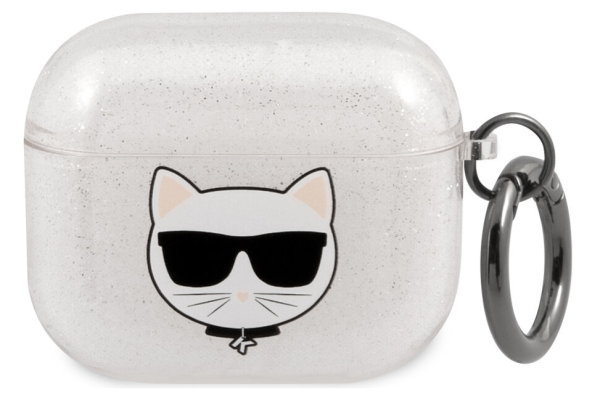 Чехол с карабином CG Mobile Karl Lagerfeld TPU Choupette Glitters with ring для AirPods 3, цвет Серебристый (KLA3UCHGS)