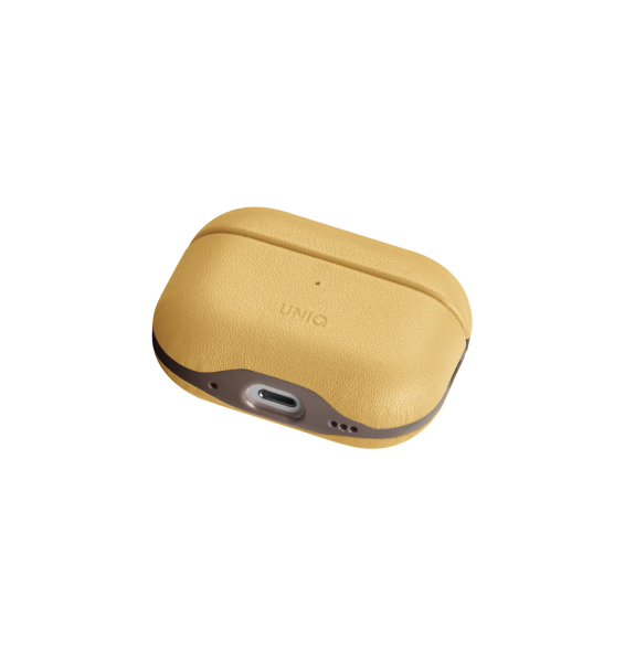 Чехол Uniq Lyden DS Leatherette with handstrap Canary для Airpods Pro 2, Yellow/Flint Grey