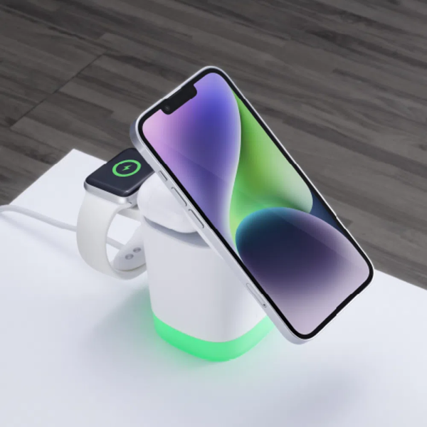 Беспроводная зарядная станция Deppa MagSafe Tower Stand 3 в 1, Белый (23159)