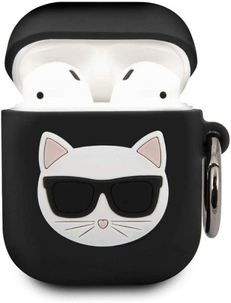 Чехол Lagerfeld для AirPods 2 Choupette Silicone case with ring Black, цвет черный (KLACA2SILCHBK)