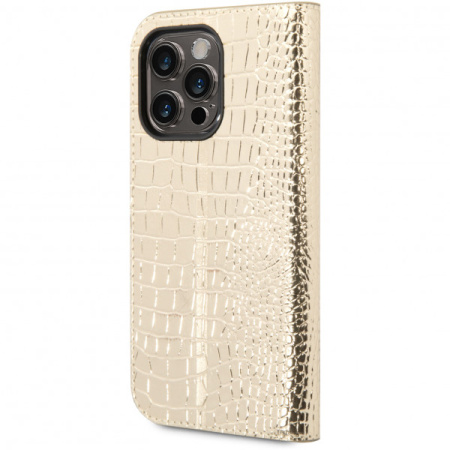 Чехол-книжка CG Mobile Guess PU Croco with metal logo Booktype для iPhone 14 Pro, цвет Золотой (GUBKP14LHGCRHD)