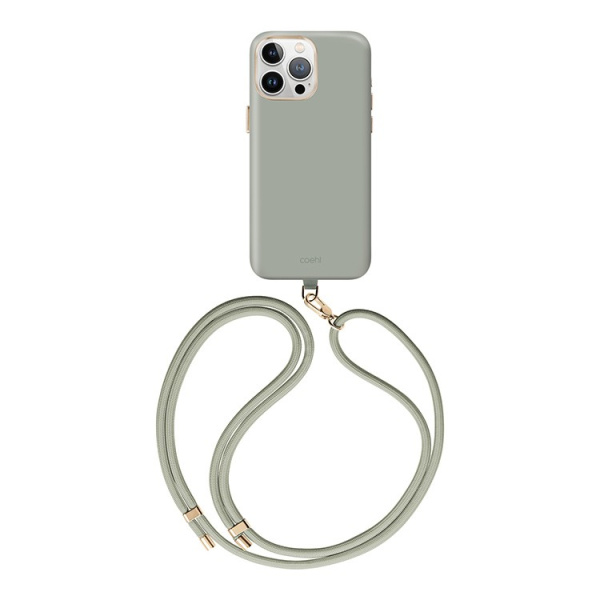 Чехол Uniq для iPhone 15 Pro Max чехол COEHL CREME Liquid silicone with Strap Soft Sage (MagSafe)