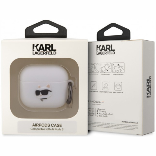 Чехол с карабином Karl Lagerfeld Silicone case NFT 3D Choupette для AirPods 3, цвет Белый
