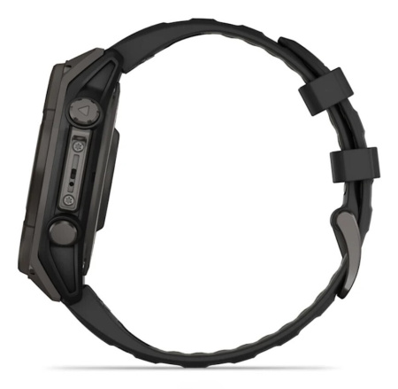 Смарт часы Garmin Fenix 8, 47 мм, Solar, Sapphire Carbon Gray DLC Titanium with Black/Pebble Gray Silicone