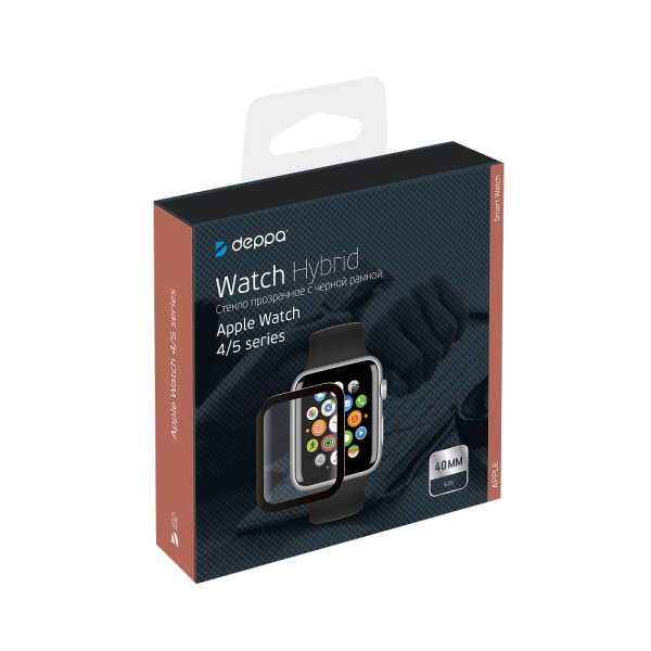 Защитное органическое стекло Deppa Watch Protection PMMA для AppleWatch 4/5/6/SE 40mm, Black frame