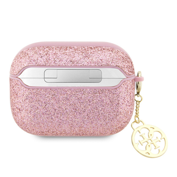 Чехол Guess Glitter flakes Metal logo with Heart charm для Airpods Pro 2 (2022), розовый