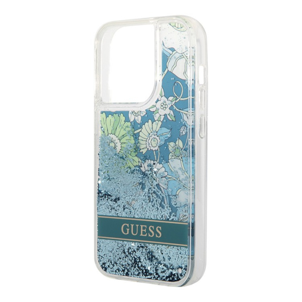 Чехол CG Mobile Guess Liquid Glitter Flower Hard для iPhone 14 Pro, цвет Зеленый