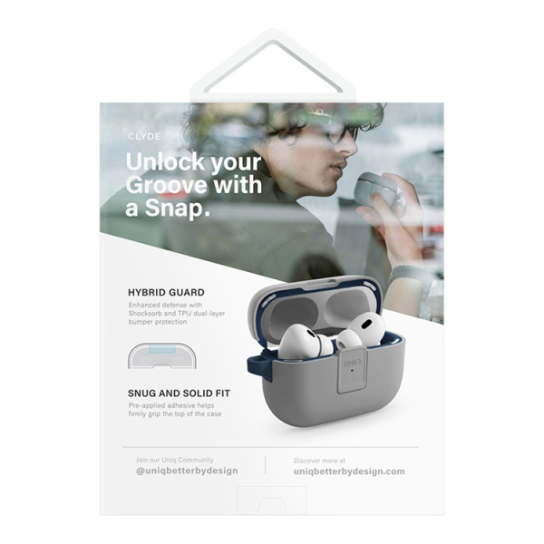 Чехол Uniq CLYDE Lock case Chalk для Airpods Pro 2, Grey/Marine Blue