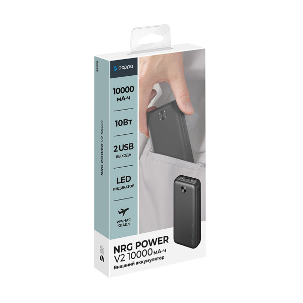 Внешний аккумулятор NRG Power V2 10000 мА-ч, 10Вт, черный