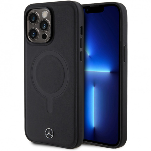Чехол Mercedes Leather Plain Smooth with Ring Hard (MagSafe) для iPhone 14 Pro Max, цвет Черный