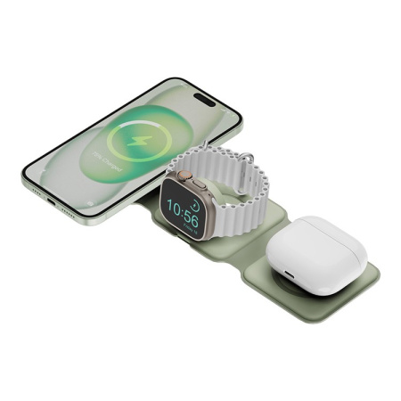 Беспроводное СЗУ EnergEA Bazic GoMag Trio PLUS magnetic wireless foldable 15W Sage