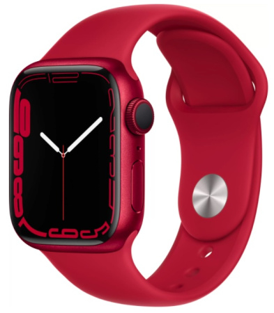 Apple Watch Series 7, 41 mm, Корпус из алюминия цвета (PRODUCT)RED, спортивный ремешок (PRODUCT)RED