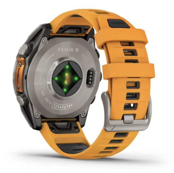 Смарт часы Garmin Fenix 8, 47 мм, AMOLED, Sapphire Titanium with spark orange/graphite silicone band