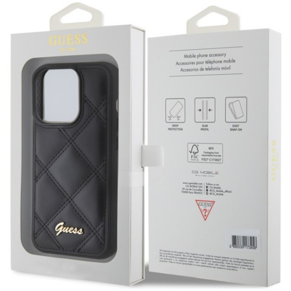 Чехол Guess PU Quilted with Script metal logo Hard для iPhone 15 Pro Max, цвет Черный