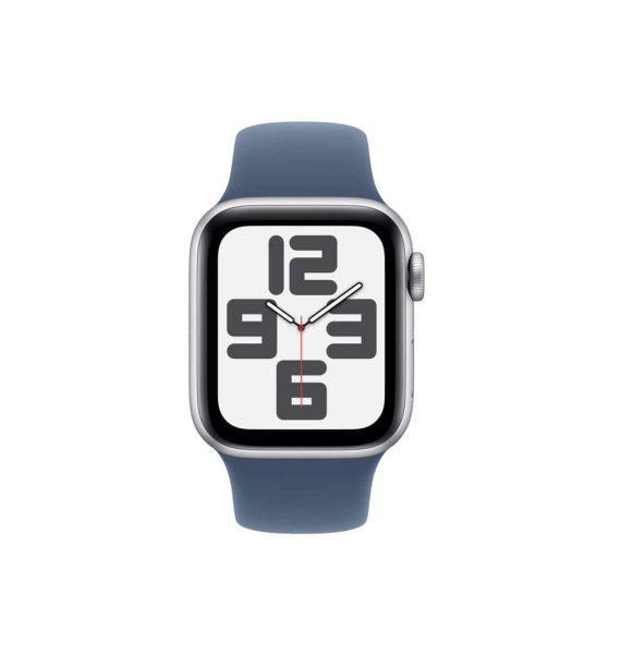 Apple Watch SE (2024), 44 мм корпус из алюминия цвета «Silver», ремешок Sport Band размера S/M цвета «Denim»