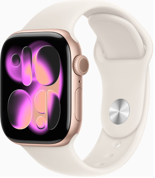 Apple Watch Series 11, 42 мм корпус из алюминия цвета «Rose Gold», ремешок Sport Band цвета «Starlight»