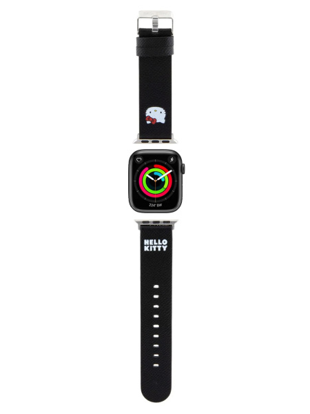 Ремешок Hello Kitty PU Grained leather 3D Rubber Kitty Head Black для Apple Watch 42/41/40 mm