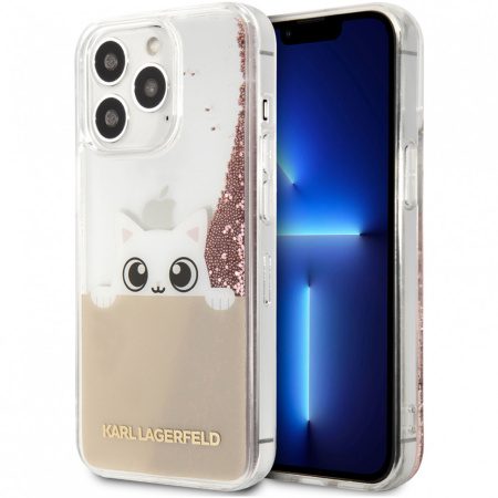 Чехол CG Mobile Karl Lagerfeld Liquid glitter Peek a Boo Hard для iPhone 13 Pro Max, цвет Прозрачный/Розовый (KLHCP13XPABGNU)
