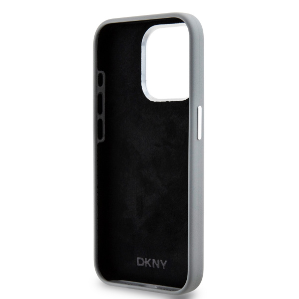 Чехол DKNY Liquid Silicone Metal logo and Camera frame Hard Grey (MagSafe) для iPhone 15 Pro, серый