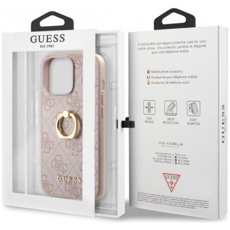 Чехол CG Mobile Guess PU 4G + Ring Hard для iPhone 14 Pro, цвет Розовый