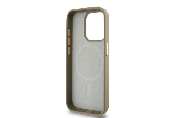 Чехол DKNY PU Checkered Metal logo Hard Beige (MagSafe) для iPhone 15 Pro, бежевый
