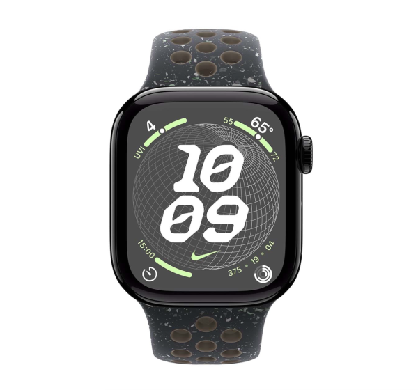 Apple Watch Series 10, 42 мм корпус из алюминия цвета «Jet Black», ремешок Nike Sport Band размера S/M цвета «Midnight Sky»
