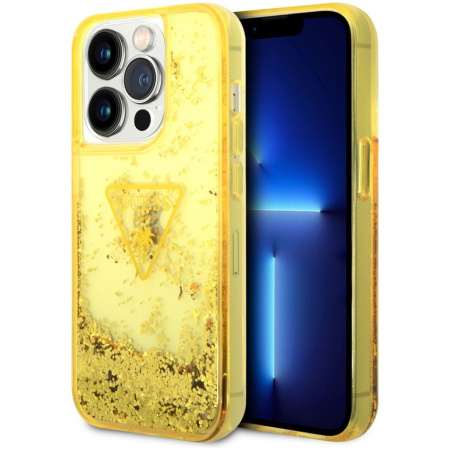 Чехол CG Mobile Guess Liquid Glitter Triangle logo Translucent Hard для iPhone 14 Pro, цвет Желтый