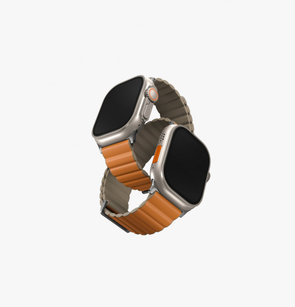 Силиконовый ремешок Uniq Revix Premium Edition Silicone Strap для Apple Watch 42/44/45/49 темно-коричневый/хаки (45MM-REVPSORGKAK)